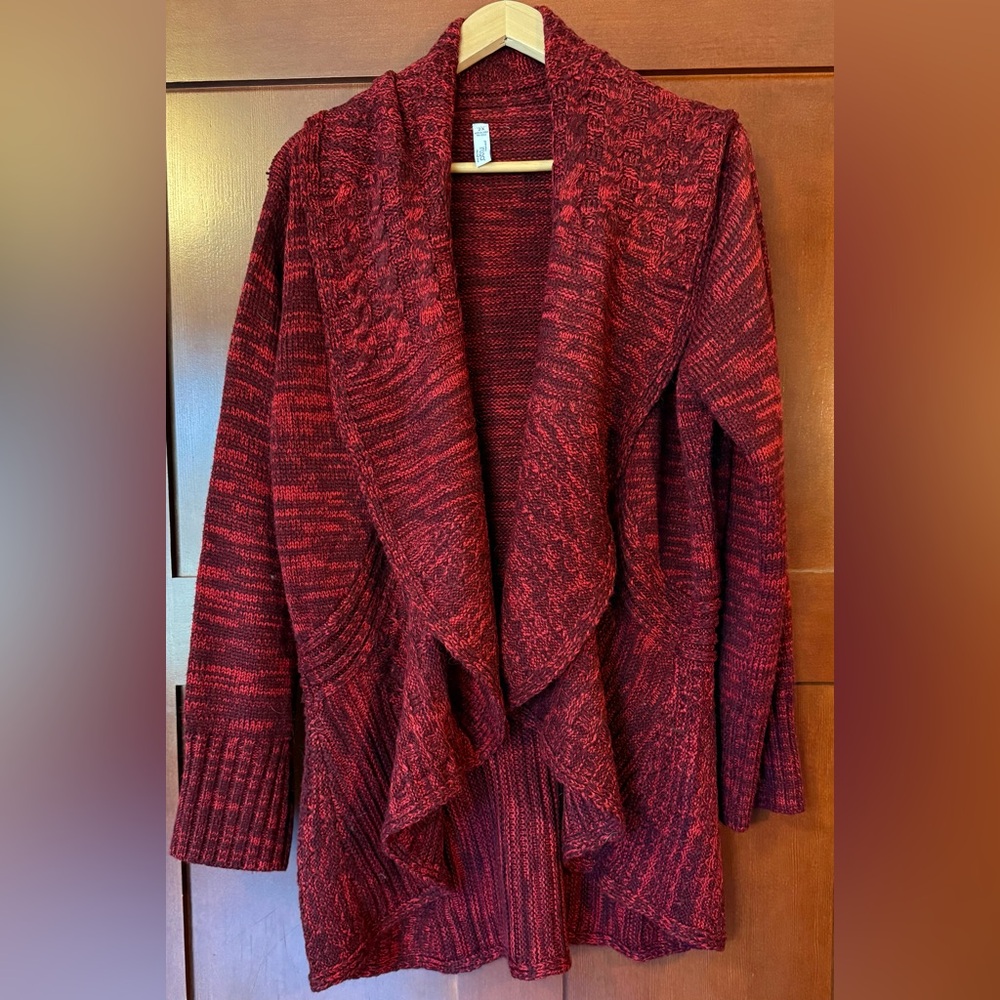Indigo Red Melange Open-Front Cardigan With Drape Size 2X